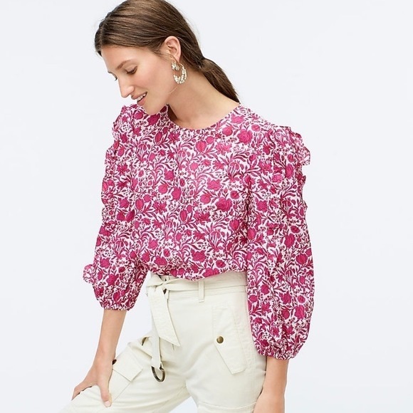 J. Crew Tops - J.Crew Liberty London Sambourne Pink Azalea Floral Ruffled Blouse Top Small